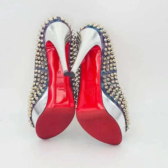 CHRISTIAN LOUBOUTIN Pumps Lady Peep Spike 150 Heels 36 Turquoise Violet Silver - Picture 7 of 10